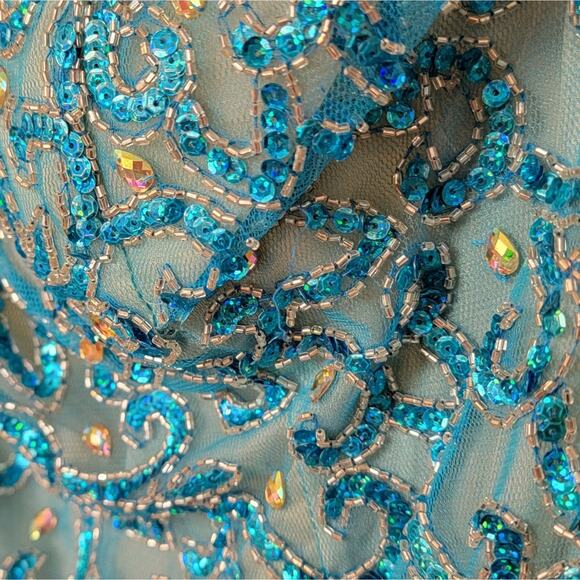 NWT Panoply Turquoise Blue Sequin Gown, Style # 14569, Sz 6 - Picture 6 of 11